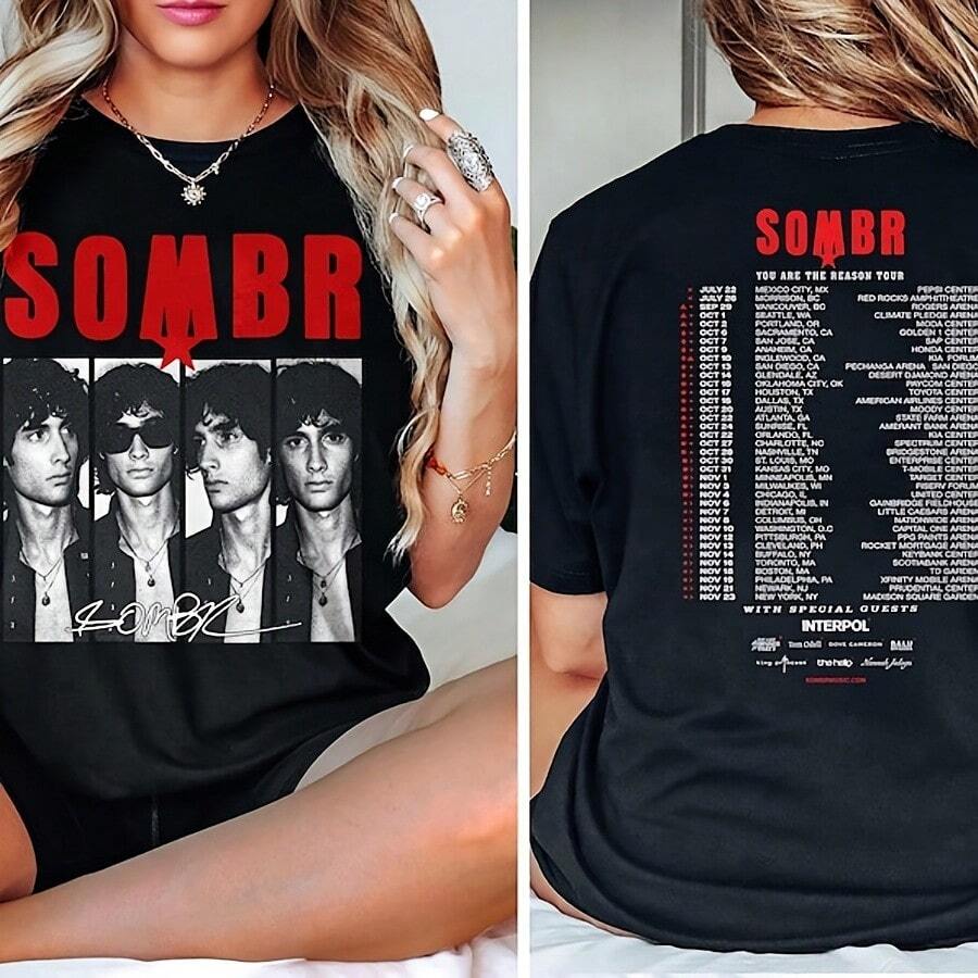 Sombr You Are The Reason Tour 2026 T-Shirt Sombr Interpol Concert Merch - 黑色 - 查看 1