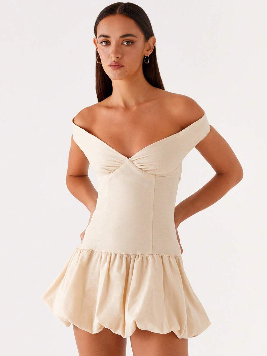 Women Bodycon Dresses Summer Off Shoulder Dress for Party Vacation - Champán - Ver 1