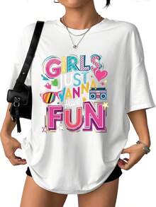 Men's And Women's Casual Cotton T-Shirts For Spring And Summer, With A Vintage Print. Girls Just Want To Have Fun! Soft And Comfortable Fabric, Casual And Versatile Style, Perfect For Summer Wear, Makes A Great Gift, Available In Our Local Store. 06T0 - 白色 - 查看 1