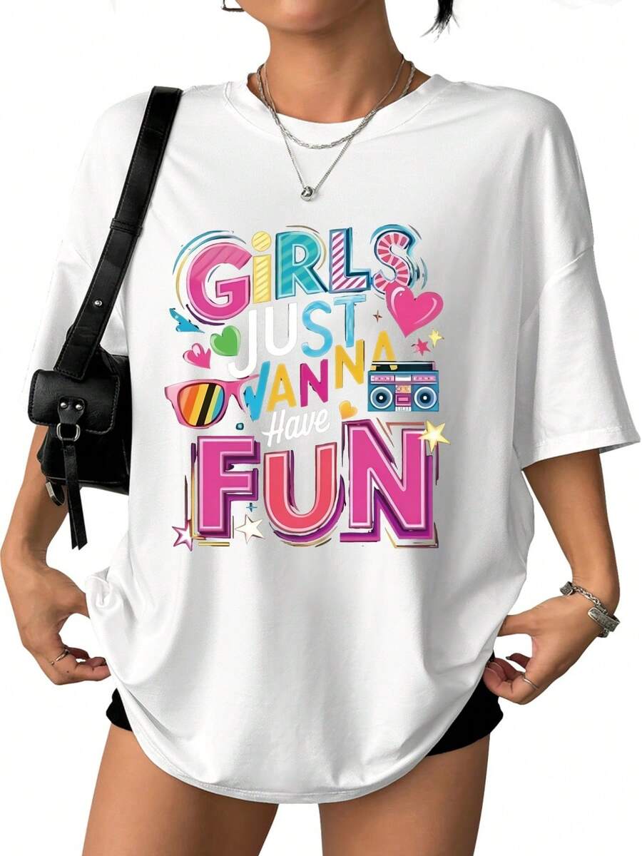 Men's And Women's Casual Cotton T-Shirts For Spring And Summer, With A Vintage Print. Girls Just Want To Have Fun! Soft And Comfortable Fabric, Casual And Versatile Style, Perfect For Summer Wear, Makes A Great Gift, Available In Our Local Store. 06T0 - 白色 - 查看 1