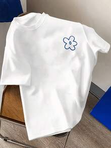 New Summer FashionEasy Print White T-Shirt, Fresh Small Floral Pattern Casual Loose Fit Daily Versatile Short Sleevecotton T-Shirt - White - View 6