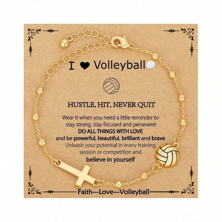1Pc Sports Cross Pendant Bracelet,Adjustable Gold Tone Link Chain, Christian Jewelry For Girls Women Teens & Team Players - Gold - View 1