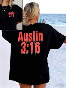 Text With Large Red Letters That Evoke Strength And Energy With The Number 316 Alluding To Bravery And Rebellious Attitude. Women's Double Print T-Shirt, Casual Modern For Summer - 黑色 - 查看 8