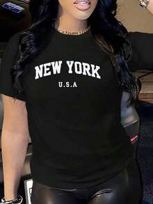 Camiseta de Moda para Mujer con Estampado, Manga Corta, Cuello Redondo, Camisetas Gráficas, Tops para Mujer - Negro - Ver 5