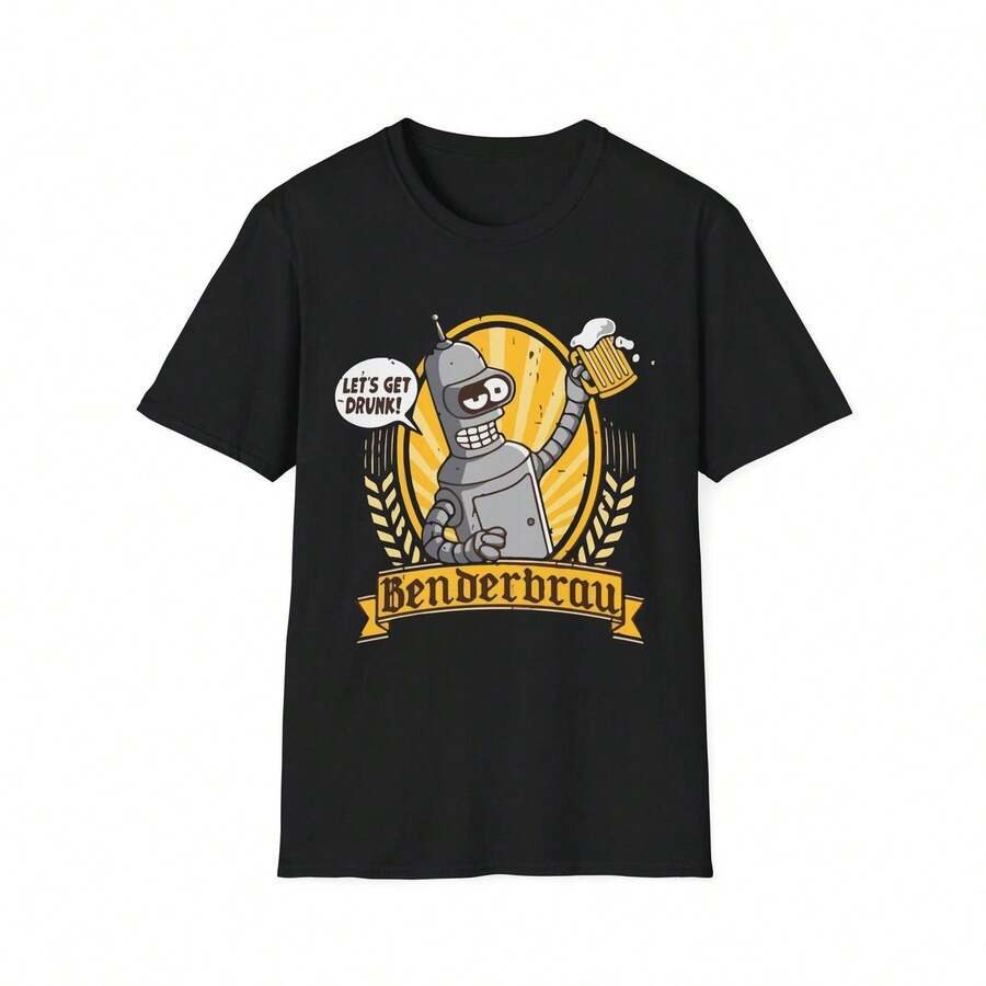 Camiseta unisex informal BenderBrau inspirada en el anime y manga Futurama, de 220 g de algodón grueso. Textura suave y tacto agradable, cómoda y respetuosa con la piel. Su estilo clásico y sencillo nunca pasa de moda, ideal para el día a día, practicar deporte, viajar, ir de vacaciones y cualquier ocasión informal. - Negro - Ver 1