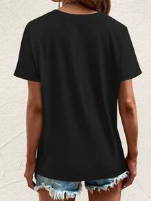 Women's T-Shirts, Women's T-Shirts, Casual One-Piece T-Shirt For Women With Chakra Print And Slogan, Loose Fit, Breathable, Cotton And Short Sleeve. - 1件黑色隨機圖案 - 查看 2