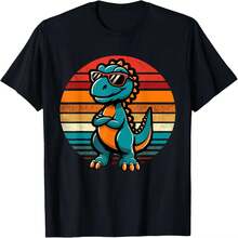 Camiseta retro con estampado de dinosaurio Tyrannosaurus Rex para ni?as y ni?os, camiseta de regalo con dise?o original, camiseta divertida. - Negro - Ver 2