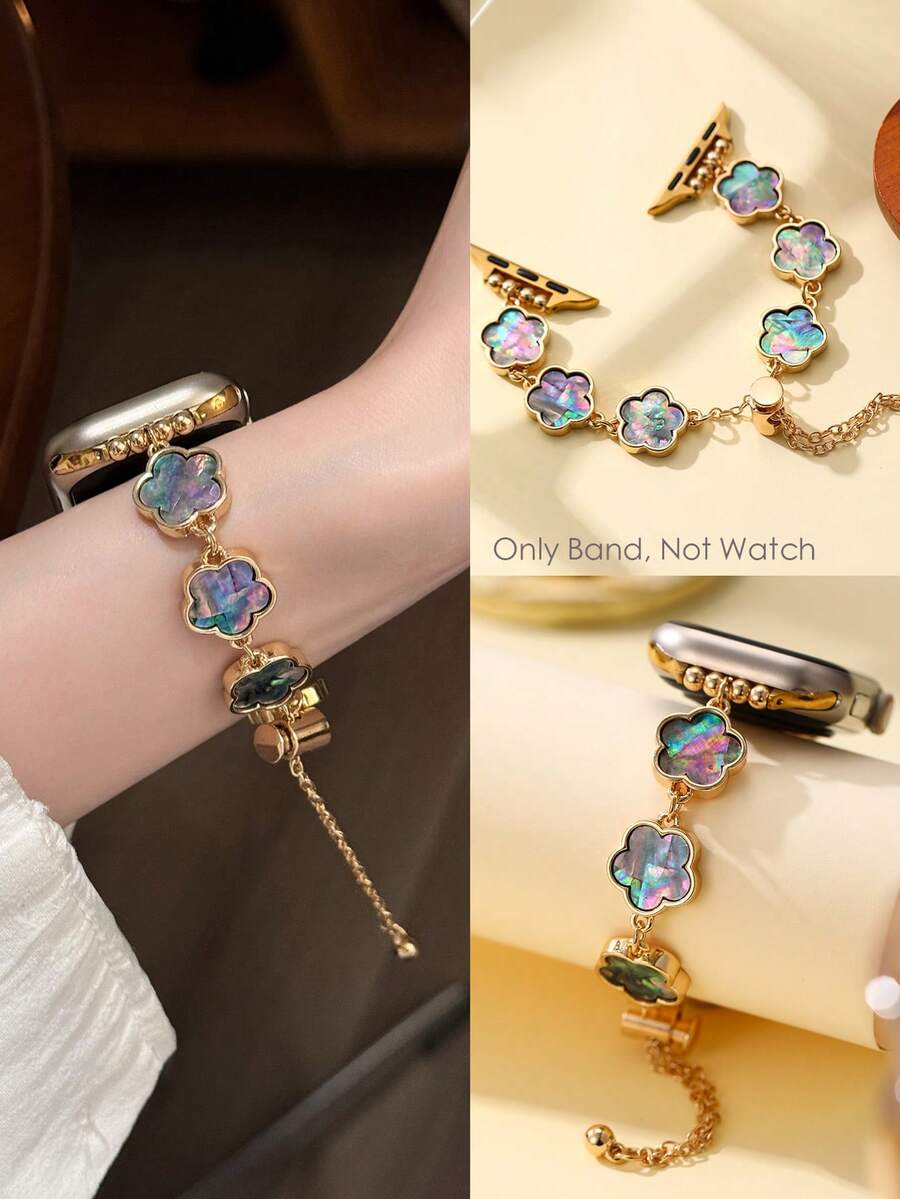 1 chiếc dây đeo đồng hồ hình cỏ bốn lá mạ vàng thời trang, dây đeo dạng vòng trượt điều chỉnh được, tương thích với dây đeo 38/40/41/42/44/45/46/49mm, dành cho các dòng Ultra/SE/11/10/9/8/7/6/5/4/3/2/1, dây đeo thay thế phong cách trang sức cao cấp dành cho nữ, phụ kiện đồng hồ thông minh, quà tặng bạn thân cho nữ. - bảy màu - Xem 1