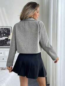 Women's Spring And Autumn Solid Color Utility Pocket Long Sleeve Cropped Jacket Fall Winter Cloth For Women - Grey - View 2