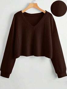 Camiseta de manga larga con cuello en V y hombros caídos para mujer de  Unity, tela de forro polar suave para otoño. - Café integral - Ver 1