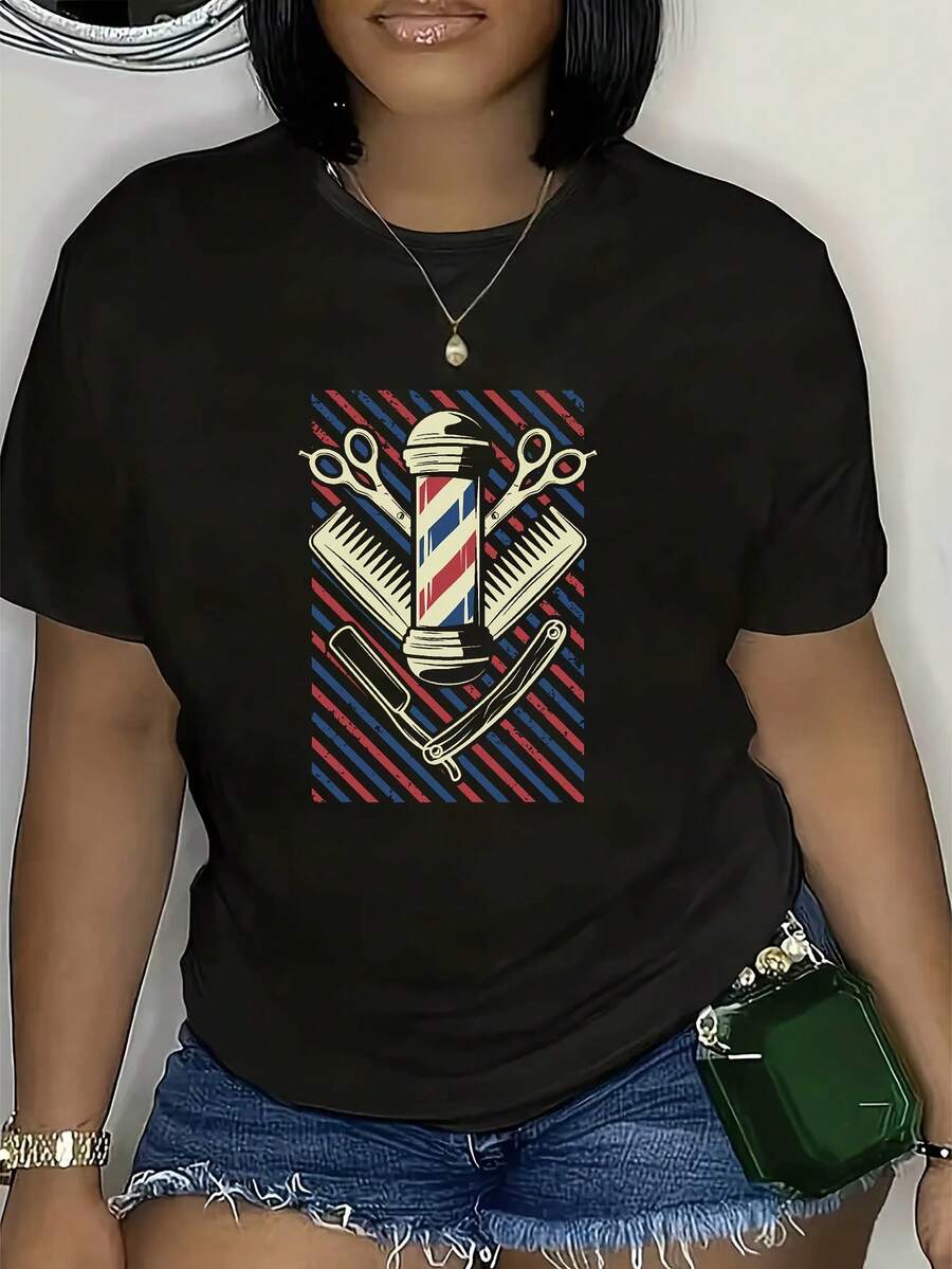Women's T-shirt La camiseta de manga corta es casual y cómoda, adecuada para todas las estaciones; la blusa de mujer con cuello redondo es perfecta para uso informal. - Negro - Ver 1