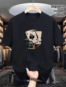 Camiseta de Verano Casual de Manga Corta para Hombre con Estampado en el Pecho y la Espalda - Cuello Redondo Ajuste Regular Esencial de Verano, Ropa Casual Elegante para Playa, Oficina y Atuendos Diarios - Top Versátil Liso o Estampado para Capas (Lavado a Mano/Limpieza en Seco) - Hombre - Negro - Ver 2