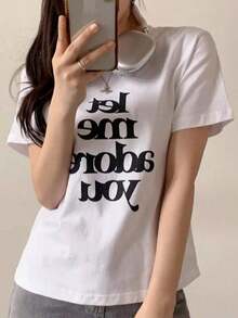 Women's Short-Sleeved T-Shirt, Round Neck, Loose Fit For Summer - putih - View 3