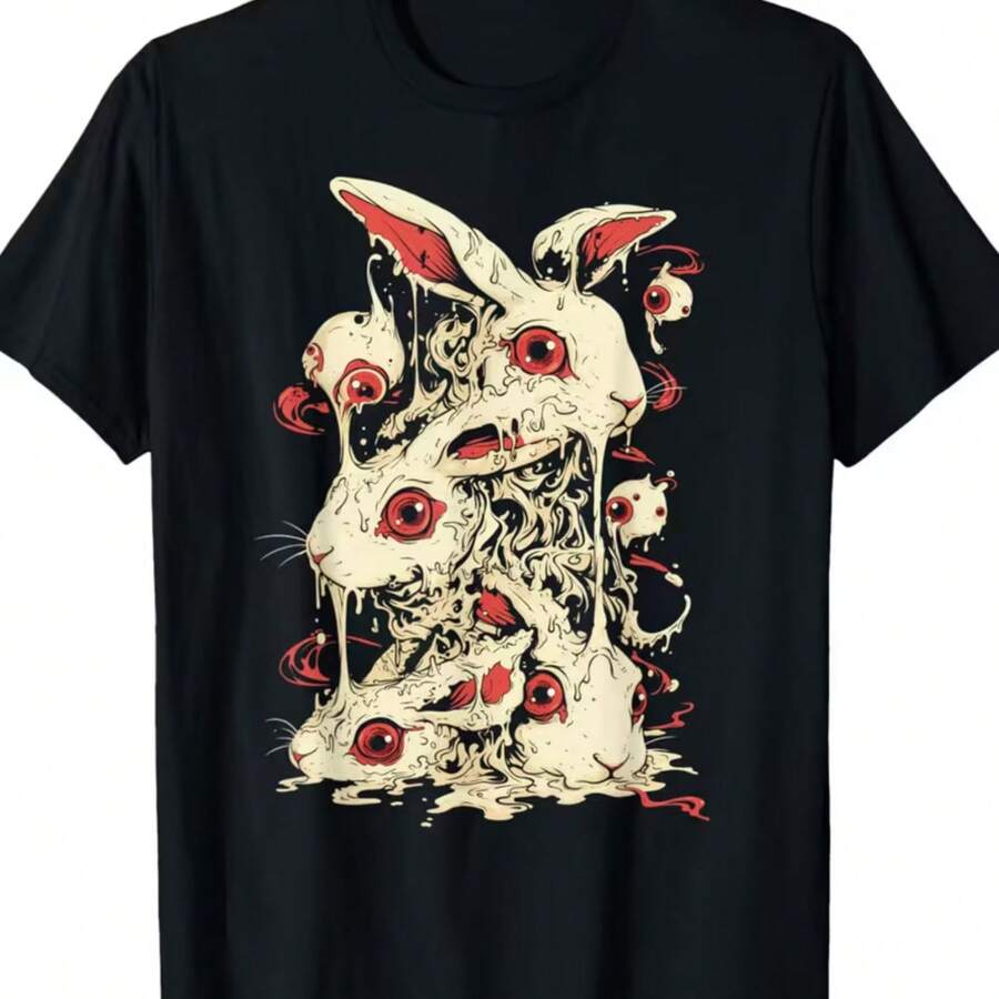 Printed T-Shirt For Men And Women - 黑色 - 查看 1