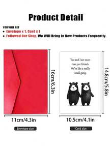 1pc "We're Like A Really Small Gang" Funny Friend Card With Envelope, Cute Bear Design Humorous Greeting For Best Friend, Suitable For Birthdays & Celebrations, Blank Inside - A - View 5