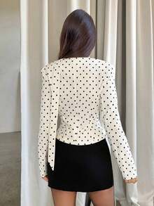 Chaqueta blazer de mujer con elegante estampado de lunares, adecuada para ir al trabajo - Blanco - Ver 2