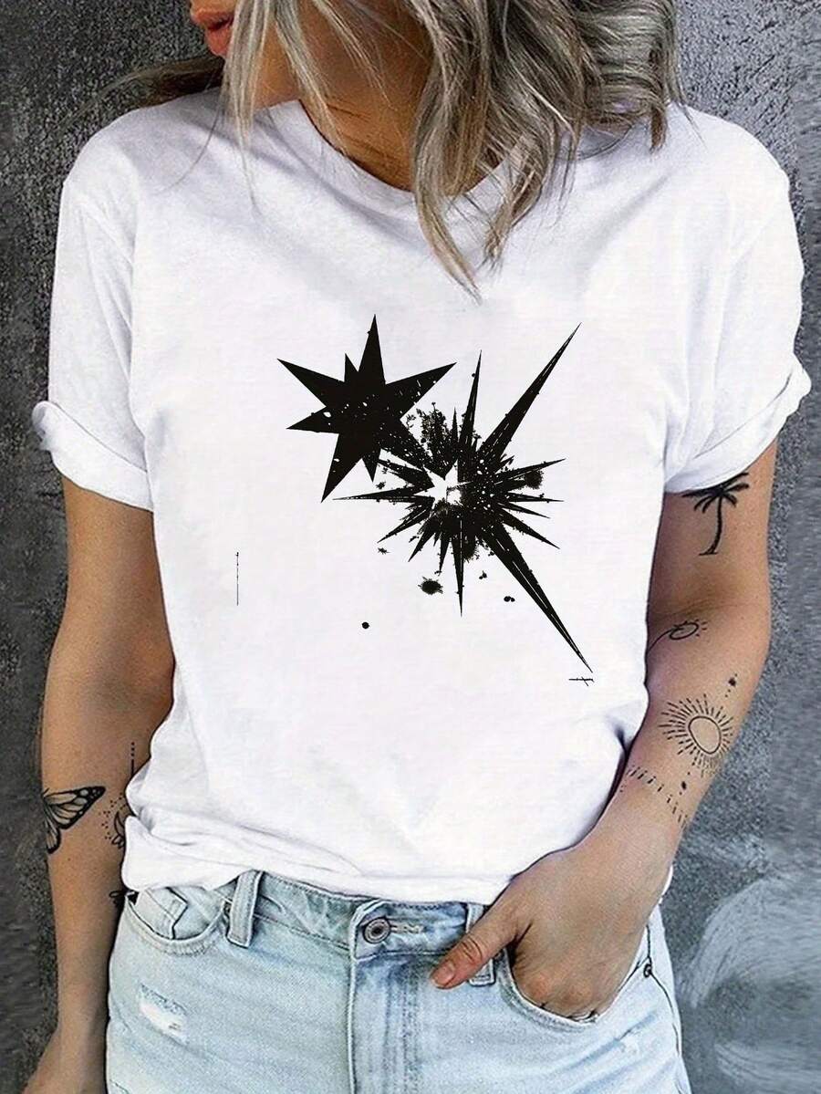 Diseño de colisión de estrellas energéticas, camiseta cómoda para mujer - Blanco - Ver 1