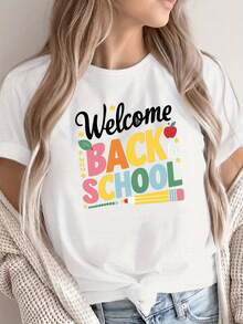 Bienvenidas de nuevo a la escuela, camiseta cómoda para mujer. Top de manga corta cómodo y versátil. - Blanco - Ver 9