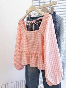 Blusa con volantes en el bajo, nueva llegada de otoño para mujer - Rosa coral - Ver 2