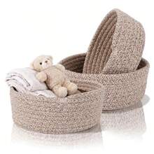 Juego de 3 Canastas Organizadoras Redondas de Algodón, Cestas de Almacenamiento Tejidas para Baño, Hogar y la Oficina, Ideal para Estantes y Como Regalo - 811 - Ver 9
