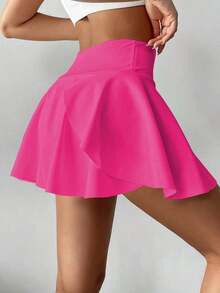Pantalón falda de tenis de cintura alta blanco, pantalón corto/falda 2 en 1 antideslumbrante para golf/bádminton/fitness con bolsillos, falda pantalón deportiva de verano para yoga, correr al aire libre, nueva ropa de mujer en negro - Rosa Fucsia - Ver 3