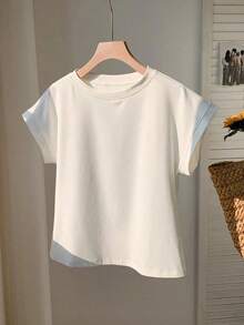 Set de 3 camisetas casuales de mujer de cuello redondo y unicolor, versátiles para uso diario - Blanco 4 - Ver 3