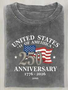 One 230g Vintage Washed Pink Crew Neck T-Shirt Featuring The Text And Graphics 'UNITED STATES OF AMERICA', An American Flag, '250', 'ANNIVERSARY', And The Design '1776 -'. A Perfect Casual T-Shirt For Independence Day Or Patriotic Occasions. Spring/Summer Women's Clothing. 'Best Mom Ever' T-Shirt. - 灰色 - 查看 7