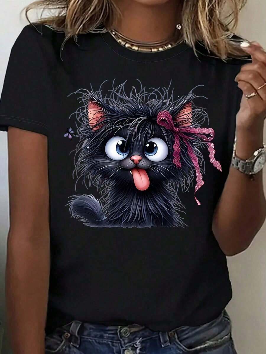 Women's Casual Short Sleeve T-Shirt - Italian Style With TI AMO Print, Pink Scooter, Floral And Fruity, White, 100% Cotton, Durable - 黑色 - 查看 1