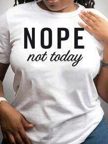 Comfortable Women's T-Shirt "Nope Not Today", Casual Short Sleeve T-Shirt With Letter Print And Round Neck F8MYLoose Versatile Short Sleeve T-Shirt For Women - 白色的 - 查看 12