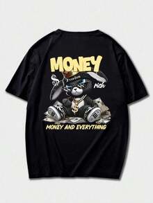 Zrgoth Camiseta de manga corta con diseño impreso de conejo de la riqueza, estilo urbano K-GLORY para hombres - Negro - Ver 5