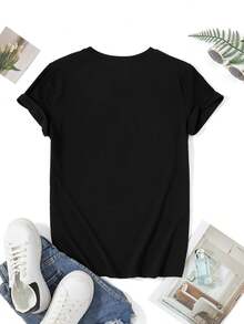 Women's T-Shirt With French Slogan "Si Tu Me Trouves Folle" 2026 - Funny Slogan T-Shirt - Short Sleeve T-Shirt With Round Neck, Casual Wear For Spring And Summer, Machine Washable French Letter Print Clothing, Suitable For Spring And Summer Outfits. - 黑色 - 查看 3