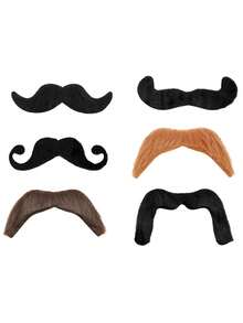 6pcs Self-Adhesive Realistic Fake Mustache Party Decoration Accessories, Natural Wear Effect, Suitable For Adults Men And Women, Applicable For Halloween, Party, Masquerade, Christmas, Thanksgiving - Multicolor - View 1