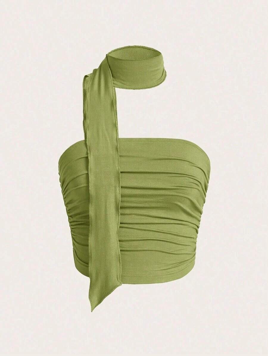 Blusa de punto plisada de unicolor para mujer - Verde lima - Ver 1