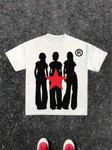 Top mujerCamiseta Gráfica Estilo Y2K para Mujer - Camiseta Casual de Verano con Diseño de Estrella y Silueta, Cuello Redondo, Manga Corta, Moda Minimalista, Regalo Perfecto para Mujeres, Top de Moda de Primavera| Camiseta con estampado gráfico|Smooth Knit Fabric, Ladies T Shirts Perfect For Streetwear, Casual Days, And Music Festivals, Ideal Gift For Trendsetters And Art Loversblusas para mujer,blusas casuales para dama,tops,, mujer premium,y2k,playeras de mujer curvy,ofertas y liquidaciones ropa mujer,playeras deportivas para mujer,,playeras de hombre, mujer,blusas>elegante ASDUTendencia 2026 - Blanco - Ver 1