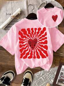 Camiseta de mujer, camiseta de manga corta con gráfico de estilo casual de calle, top de verano lindo - Rosa 2 - Ver 1