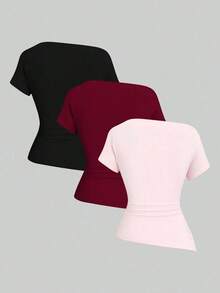 Camiseta casual asimétrica de hombro para mujer - Multicolor 9 - Ver 2