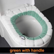 2856 Thick Plush O-Shaped Warm Toilet Seat Cushion, Universal Toilet Seat Cushion, Reusable Winter Toilet Seat Cushion, Toilet Seat Cover - 綠色帶把手 - 查看 1