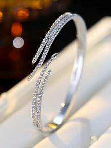 1pc Luxury Multi-Layer Rhinestone Bangle Bracelet, Zirconia Embedded Open Design, Versatile Accessory Suitable For Gifts, Gatherings With Friends - Bracelet - View 2