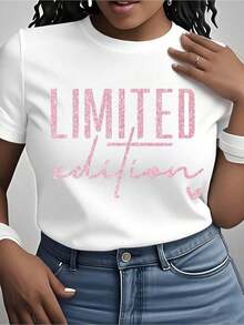 New Printed T-Shirt For Women - White Base With Pink Lettering, Round Neck, Short Sleeves, Suitable For Casual Daily Wear And Special Occasions - Machine Washable Summer T-Shirt - Limited Edition Clothing, Women's T-Shirt, Loose Fit, Soft Fabric - Unisex Cotton Short-Sleeved Round Neck T-Shirt, Urban Vintage Style. - 白色 - 查看 6