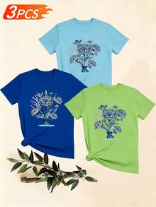 Women's T-Shirts, Women's T-Shirts, Casual One-Piece Floral Print T-Shirt, Comfortable Short-Sleeved Round Neck Top, Versatile Basic T-Shirt And A. - 1件黑色隨機圖案 - 查看 6