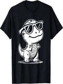 Camiseta retro con estampado de dinosaurio Tyrannosaurus Rex para ni?as y ni?os, camiseta de regalo con dise?o original, camiseta divertida. - Negro - Ver 1