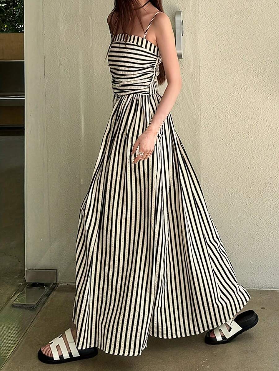 Ladies' Vacation Striped Printed Dress - Black - View 1