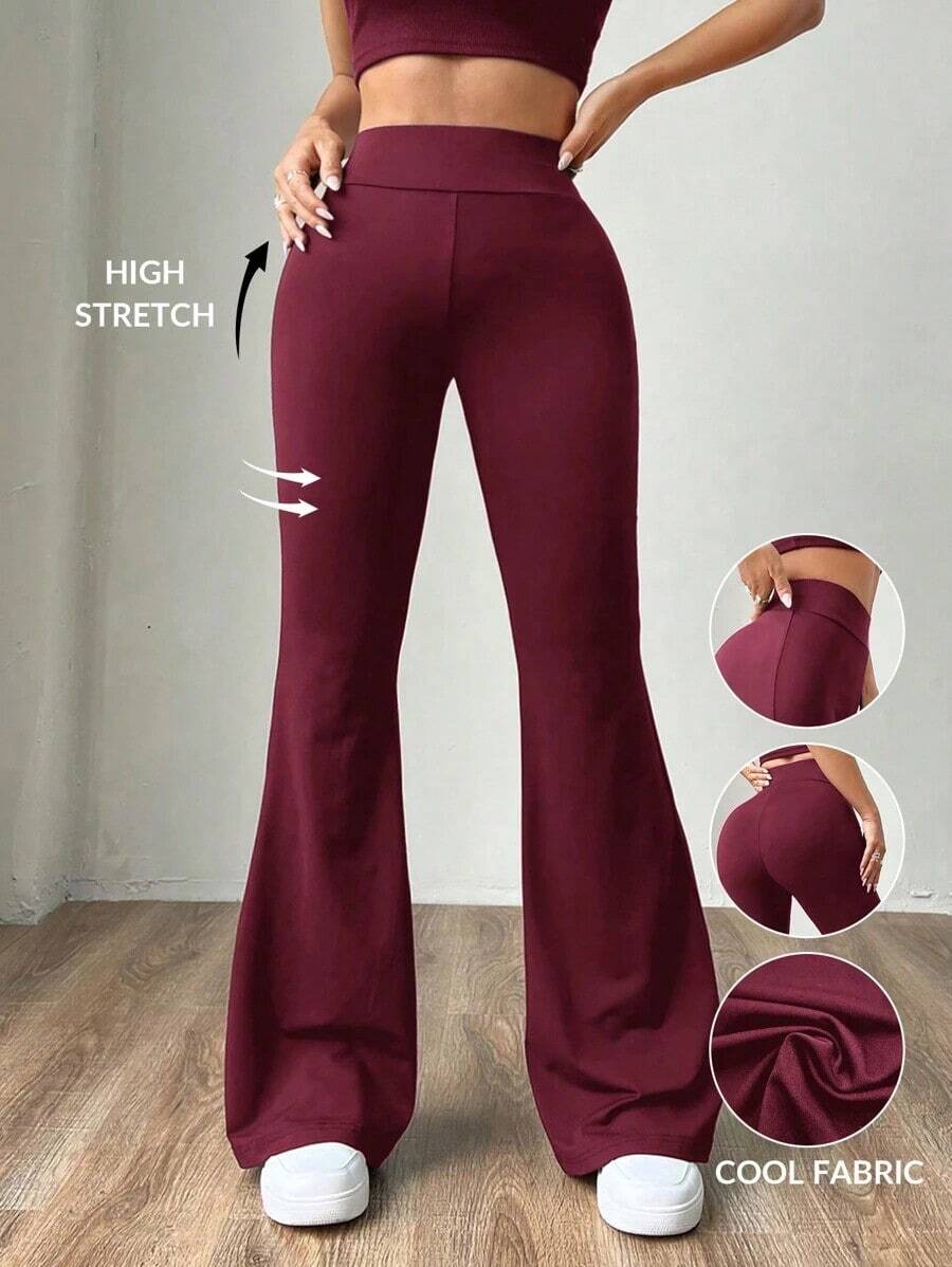Pantalones de punto azul marino con campana para mujer - Burdeos - Ver 1