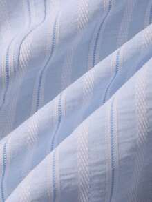 Blusa blanca de manga corta ajustada con cuello para mujer, de unicolor, para el verano - Azul - Ver 5