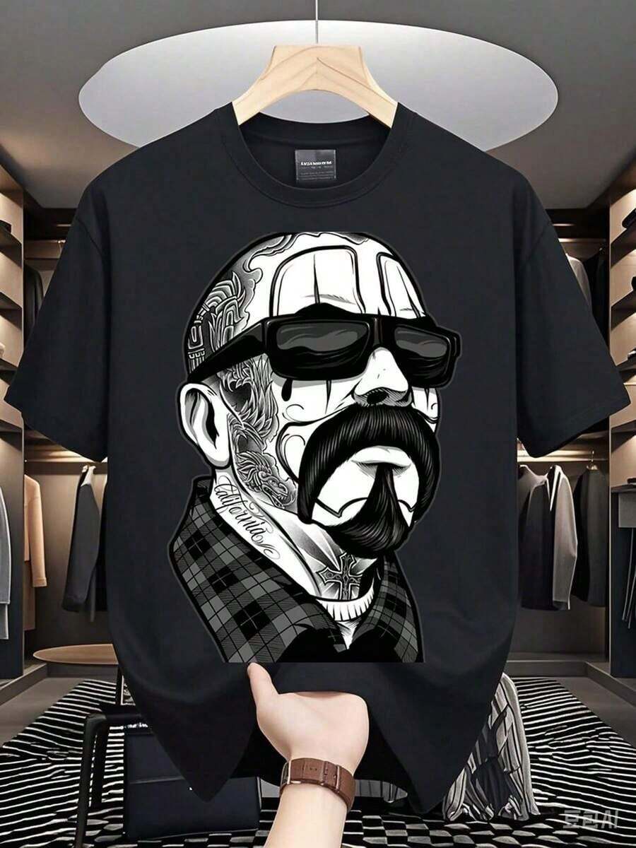 Fashionable American-Style Printed Short-Sleeved T-Shirt, 180 Grams Pure, Breathable And Quick-Drying, Machine Washable, Comfortable And Suitable For Spring, Summer And Autumn, Available In Sizes S-XXXL. - 黑色 - 查看 1