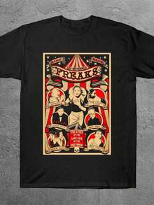 Funny T-Shirt, 2026Pure Todd 1932, Vintage Circus Print T-Shirt - Short Sleeve T-Shirt With Vintage Freaks Pattern, Black Short Sleeve Top, With Characteristic Font, Washable Summer Clothes, Perfect For Daily Wear And As A Gift, Circus T-Shirt, Perfect For Holidays And Playtime, Great For Parties And Family Holiday Outfits, Summer Outfit, Warm Weather Clothes. - 黑色 - 查看 1