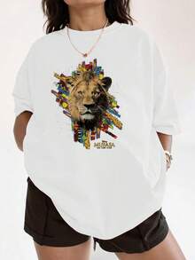 Majestic Lion Face Symbolizing Strength, Courage, And Leadership With Vibrant  Colors That Evoke Energy And A Connection With Nature. Comfortable And Perfect Women's T-Shirt For Everyday Wear. - 白色 - 查看 6