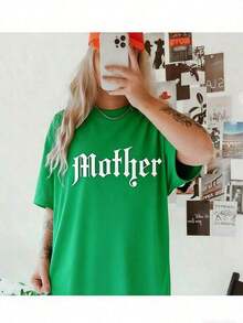 Mother Grunge Graphic T-Shirt, Mom Graphic Tee, Boho Retro Alternative Rocker Metalcore T-Shirt, Women's Casual Crew Neck Printed T-Shirt - 白色 - 查看 1
