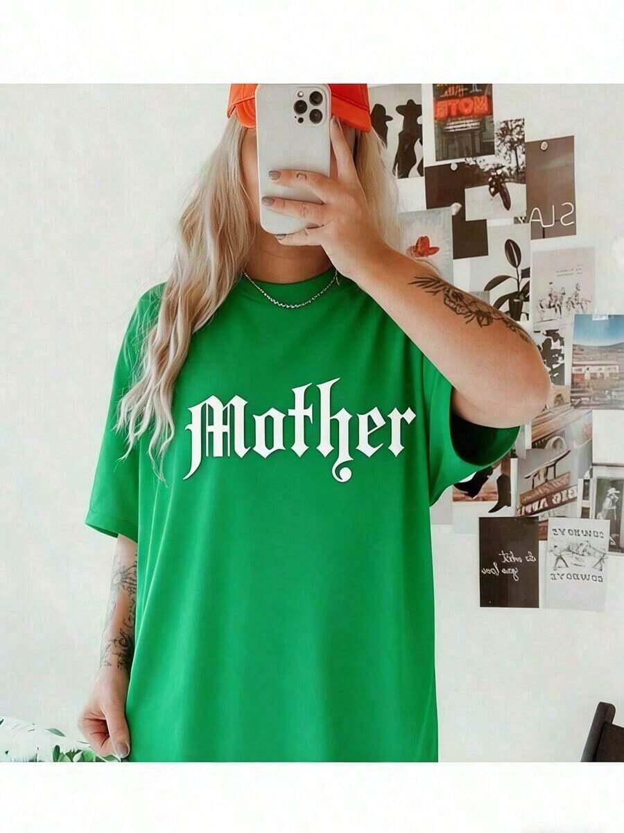 Mother Grunge Graphic T-Shirt, Mom Graphic Tee, Boho Retro Alternative Rocker Metalcore T-Shirt, Women's Casual Crew Neck Printed T-Shirt - 白色 - 查看 1