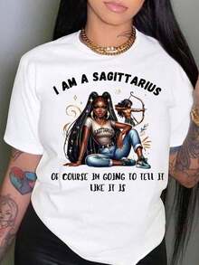 1 Piece (T-Shirt), Sagittarius Zodiac Sign T-Shirt - Lightweight 188g/M² Short-Sleeved Crew Neck T-Shirt With "I AM A SAGITTARIUS" Print And Bow And Arrow Design, Casual Spring And Summer Blouse Suitable For Birthdays, Gifts, Casual Wear - 1 件(T卹) - 查看 1